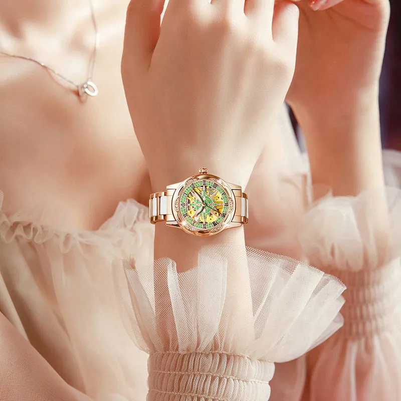 Women's Hollow Stainless Steel Mechanical Automatic Self-wind Watch