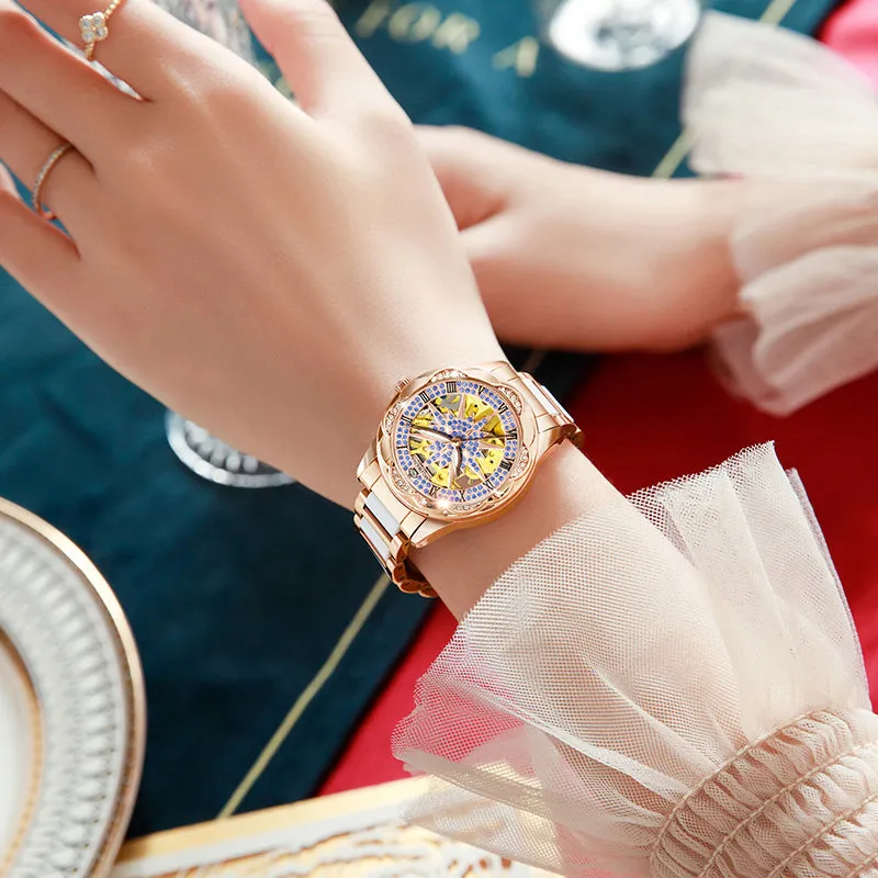 Women's Hollow Stainless Steel Mechanical Automatic Self-wind Watch
