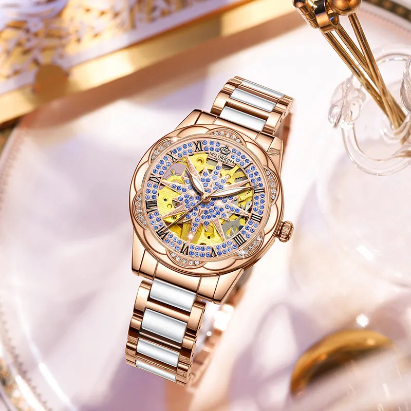 Women's Hollow Stainless Steel Mechanical Automatic Self-wind Watch