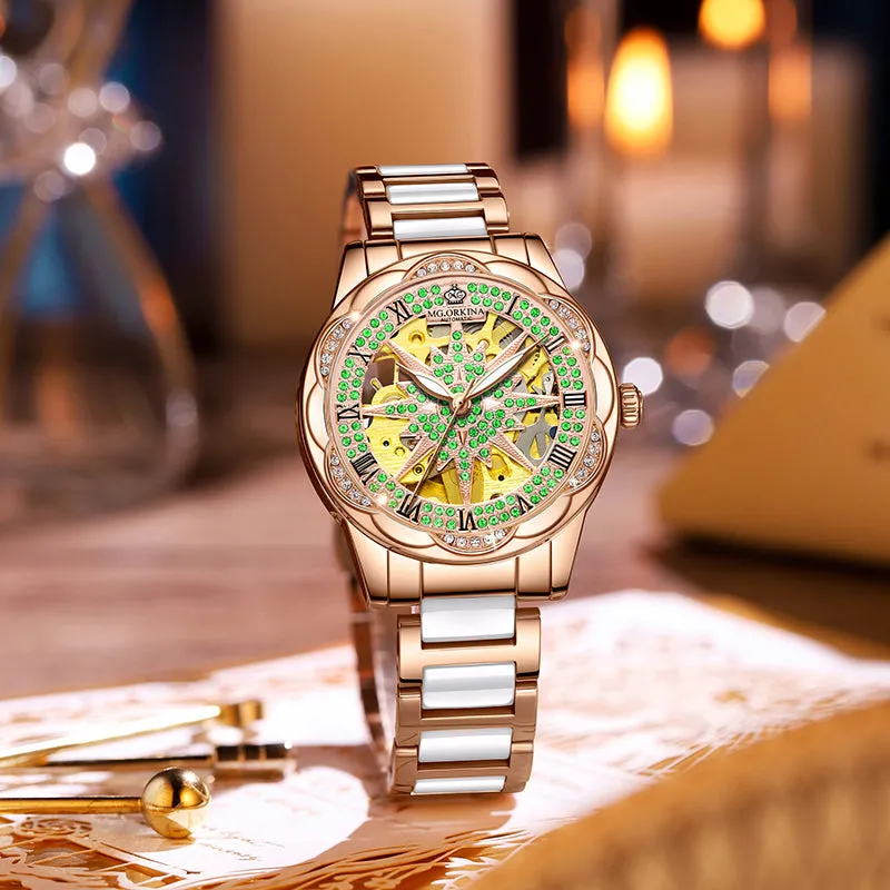Women's Hollow Stainless Steel Mechanical Automatic Self-wind Watch