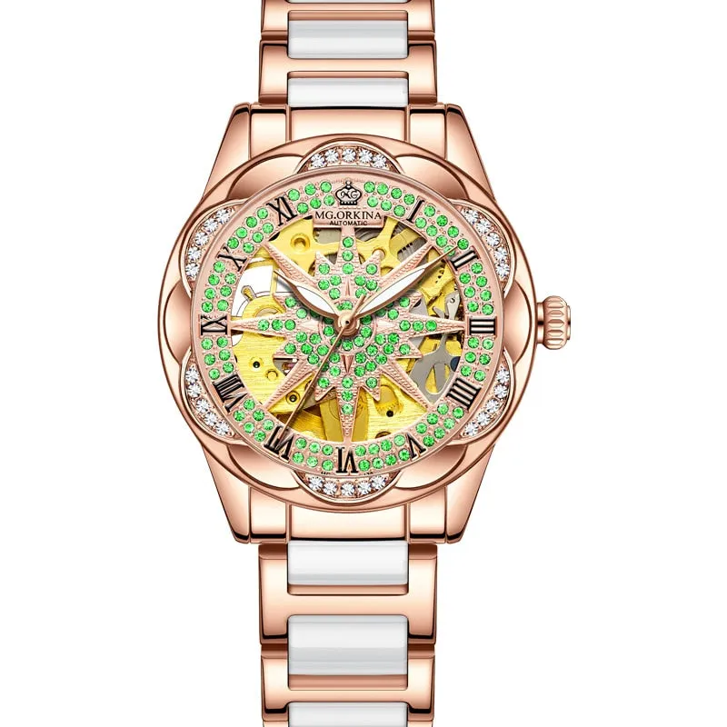 Women's Hollow Stainless Steel Mechanical Automatic Self-wind Watch
