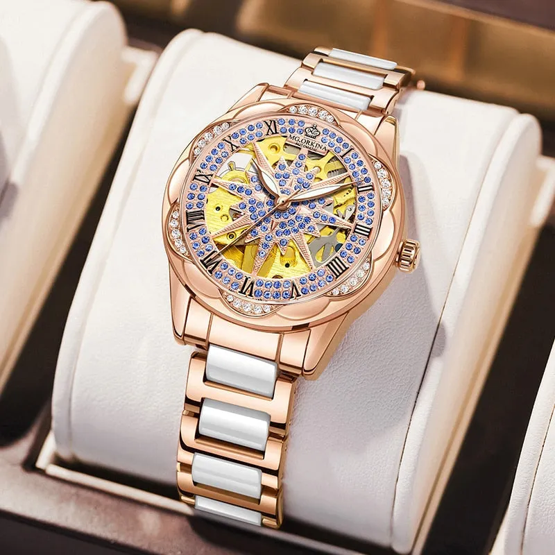 Women's Hollow Stainless Steel Mechanical Automatic Self-wind Watch