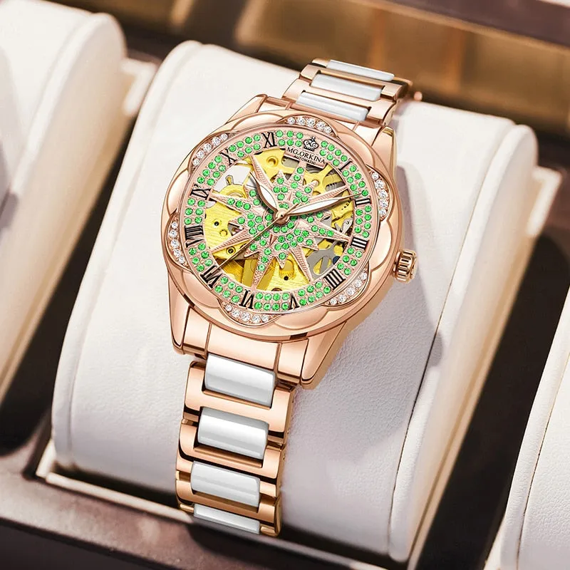 Women's Hollow Stainless Steel Mechanical Automatic Self-wind Watch