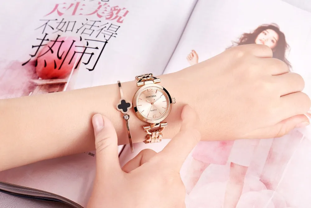 Women's Retro Casual Fashion Stainless Steel Quartz Bracelet Wristwatch