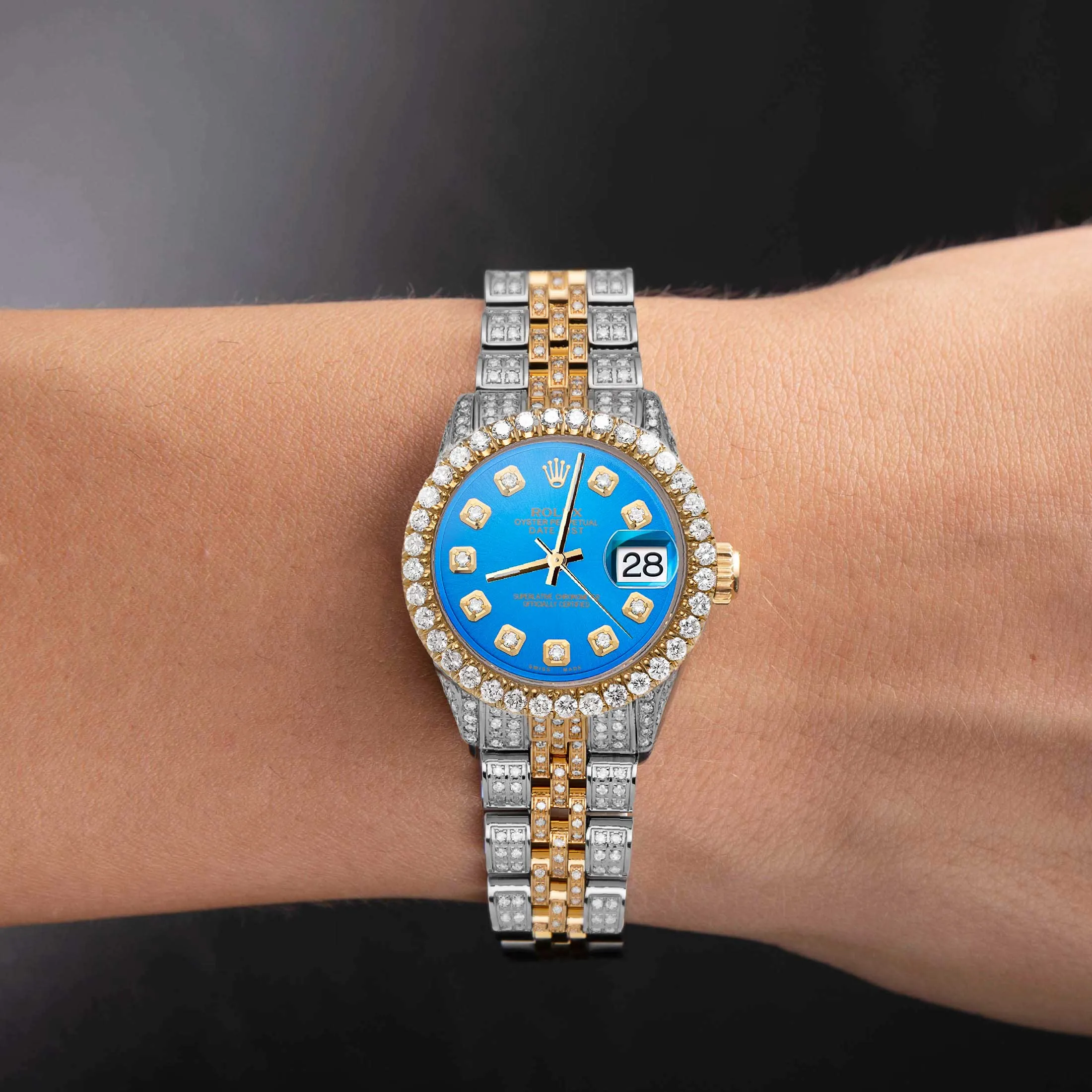 Women's Rolex Datejust Diamond Bezel Watch 26mm Blue Dial | 6.20ct