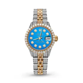 Women's Rolex Datejust Diamond Bezel Watch 26mm Blue Dial | 6.20ct